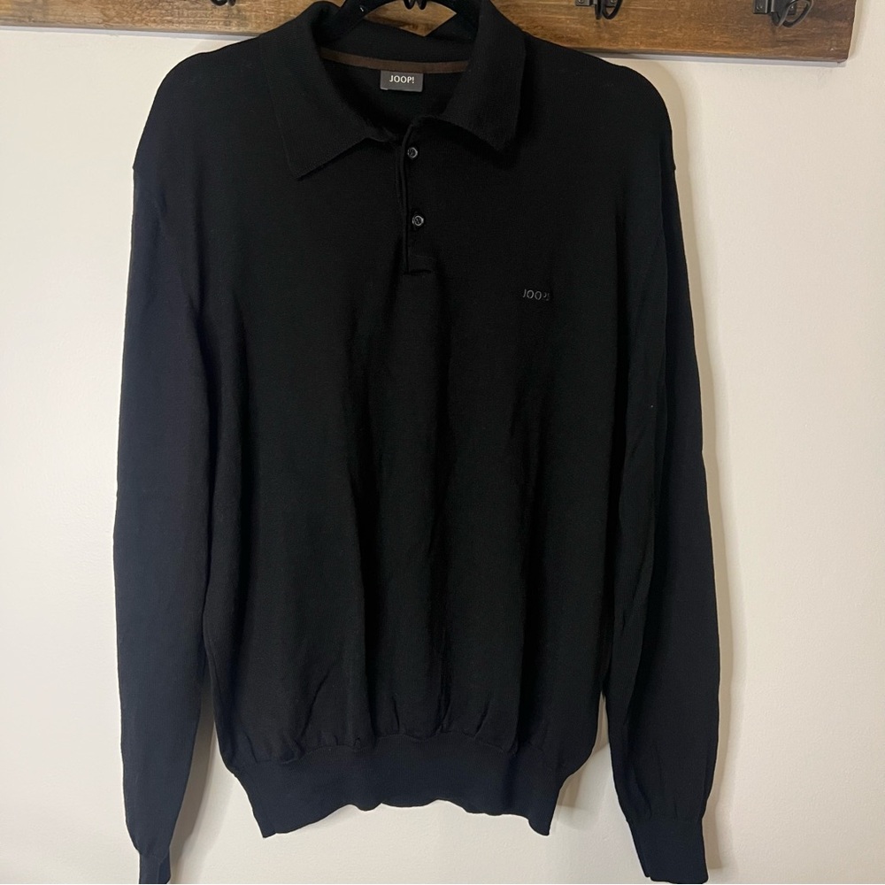 JOOP! 100% Virgin Wool‎ Black Long Sleeve Luxury Polo Sweater Men’s EU 54 XL